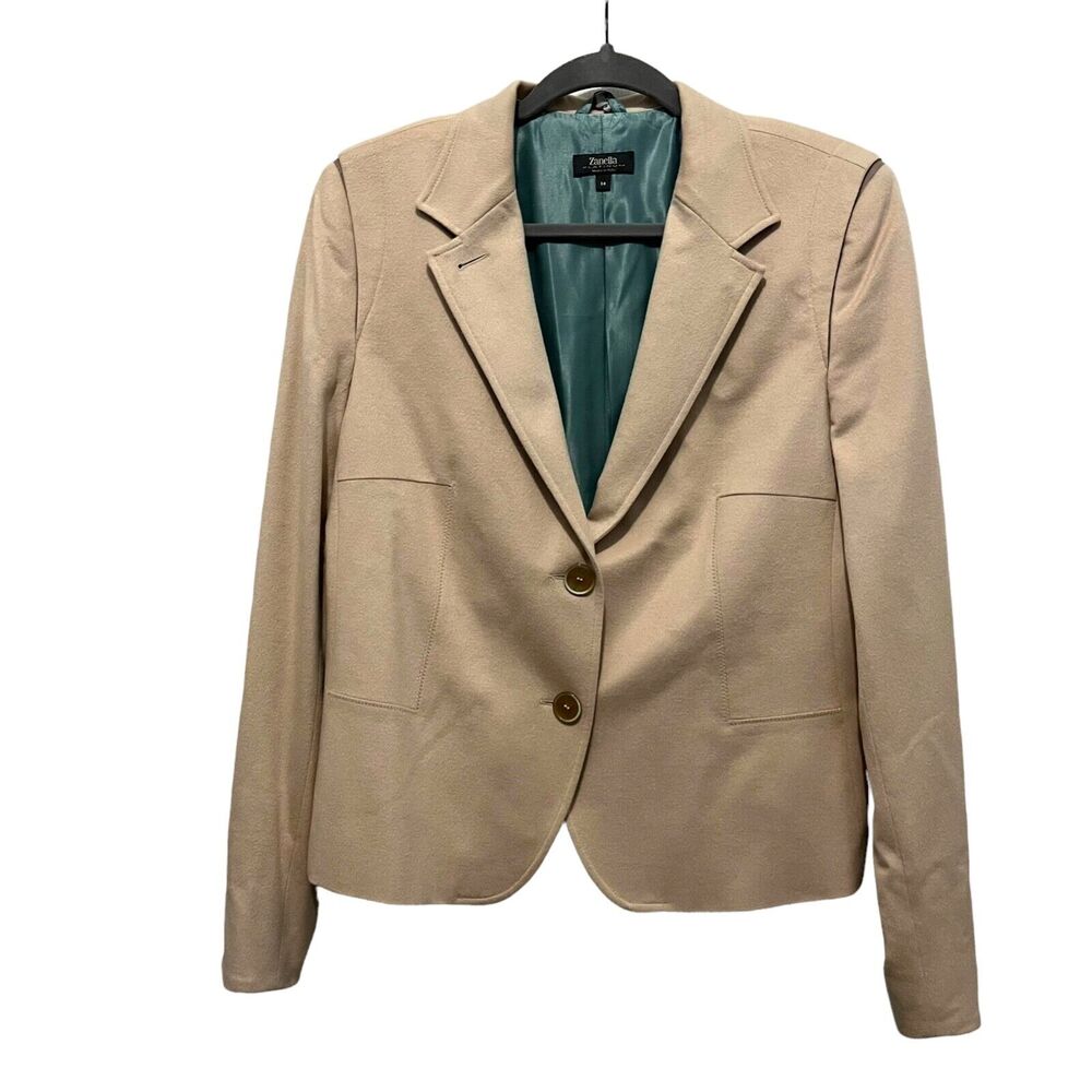 Zanella Blazer Women's Angora Wool Blend Beige Two Button Soft Fully Lined SZ 14
